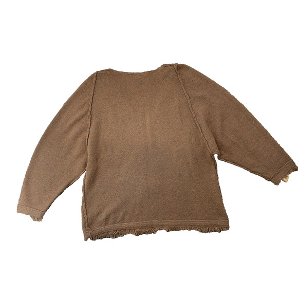 Free People Sweater Size Medium Irresistible Oversized V Neck Wool Blend Fringe - Picture 9 of 10